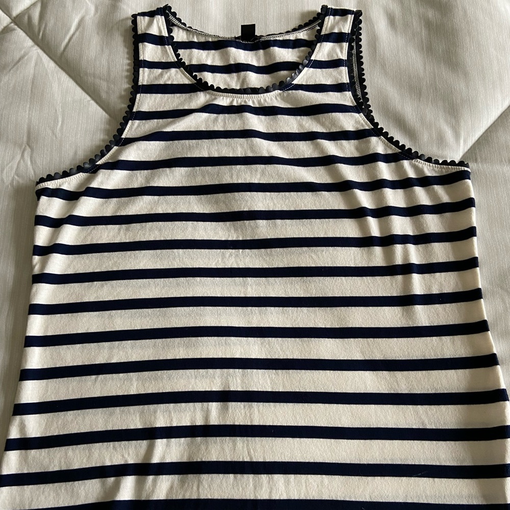 J Crew stripe vegan leather scalloped trim top